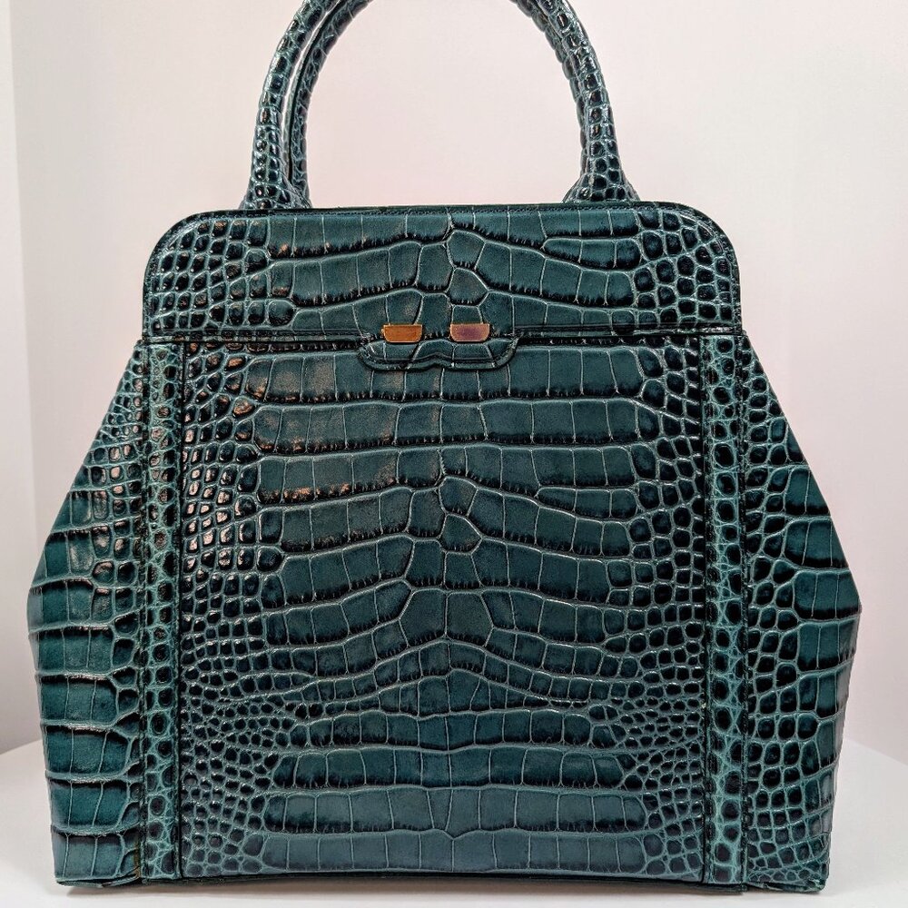 Bene Florence Large Top Handle Bag in Teal Emerald Green Alligator